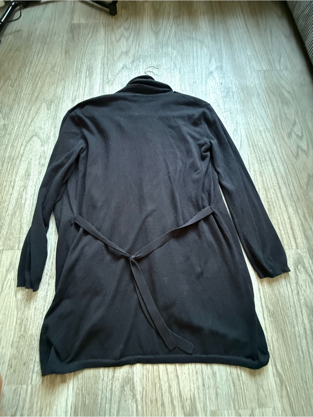 Black Long Sleeve Open Cardigan with Waist Tie